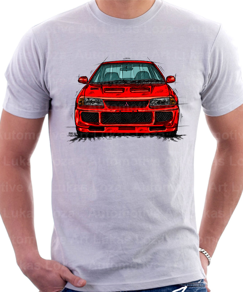 Mitsubishi Lancer Evolution 3. T shirt in White Colour Automotive Art By Lukas Loza