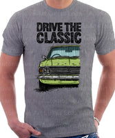 Drive The Classic Ford Cortina Mk2 Black Grille. T-shirt in Heather Grey Colour